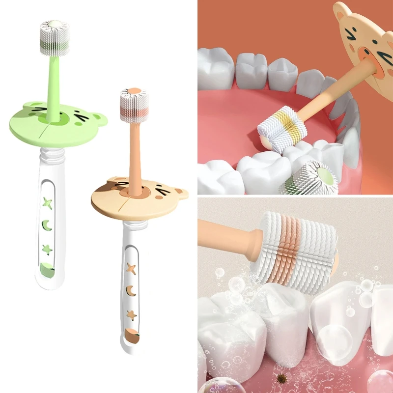 

67JC Baby 360-degree Free Rotation Toothbrush Children Safety Soft-bristled Toothbrush Newborn Kids Soft Silicone Training