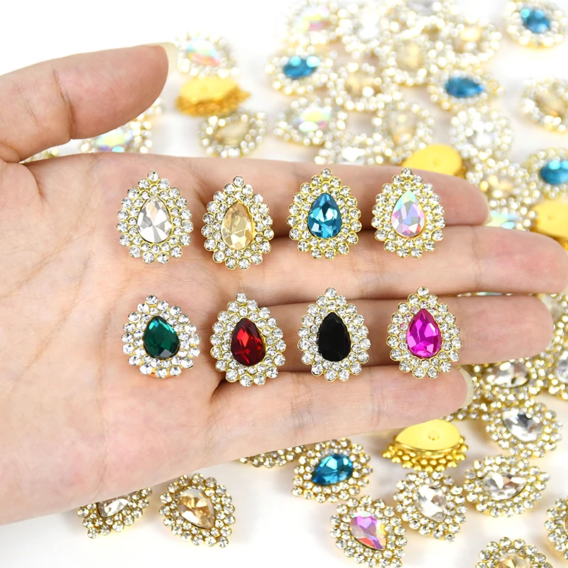 

10/20pcs Teardrop Glass Sew On Rhinestone With Golden Bottom Flatback Crystals Stones for Clothes Jewelry DIY Sewing Accessories