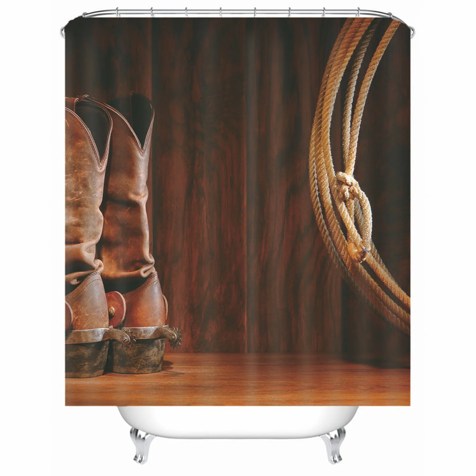 

Shower Curtain Vintage Polyester Shoes Rope Brown Mold & Mildew Resistant Waterproofwith Rustproof Grommets Hooks