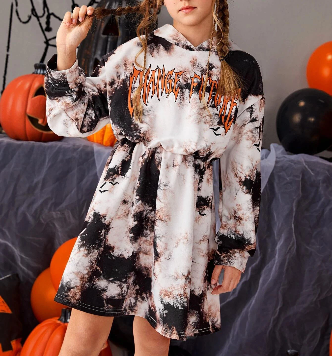 

New autumn and winter girls' clothing Halloween costumes hoodie dress printing cute warm princess dress children's skirt