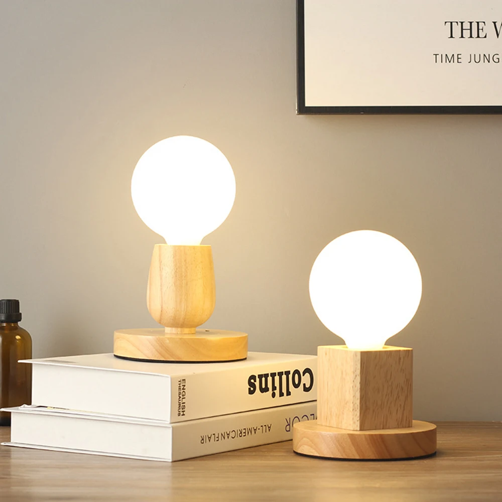 

Modern Minimalist Wooden Table Lamp Retro Log Bedroom Mini Small Table Lamp Personality Hotel Cafe Decorative Lamp without Bulb