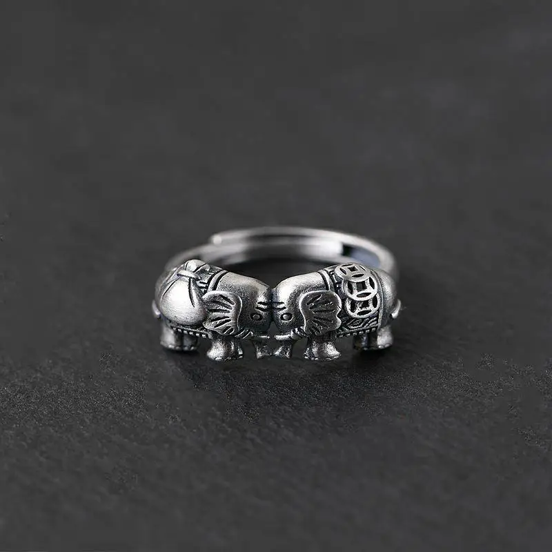 

New 2023 Vintage Fashion Elephant Ring Fashion Personality Silver Color Open Ring Banquet Jewelry Accessories Gift