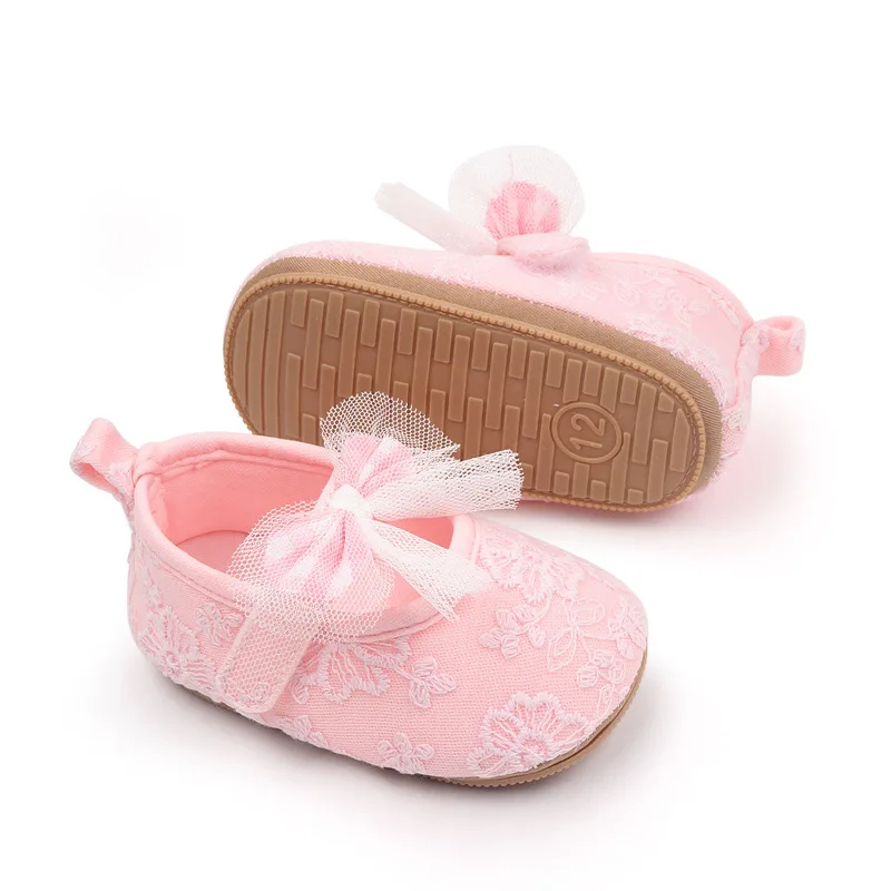 

Baby Girls Infant Shoes Mesh Bow Embroidery Lace First Walkers Little Girl White Pink Princess Shoes First Walkers