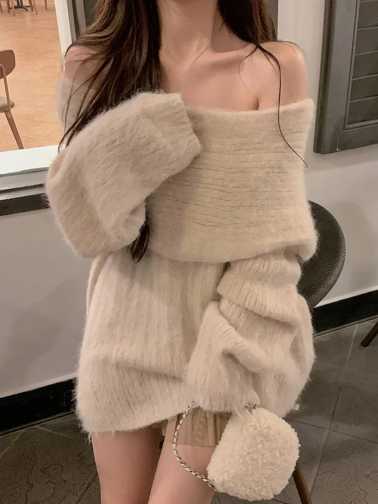 

2023 Y2K 2023 Autumn Design Sexy White Knitted Sweater Women Long Sleeve Pure Color Korean Fashion Y2k Clothing Elegant