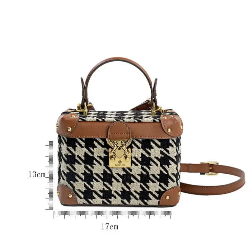 

Luxurious Retro Houndstooth Pattern Square Box Box Case Bag Women's Handbag 2023 New High-class Single Shoulder Satchels Bolso