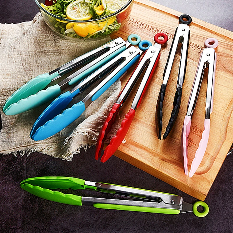 

Hot selling kitchen accessories staless steel handle 9 inches silicone food tong 4pcs/set