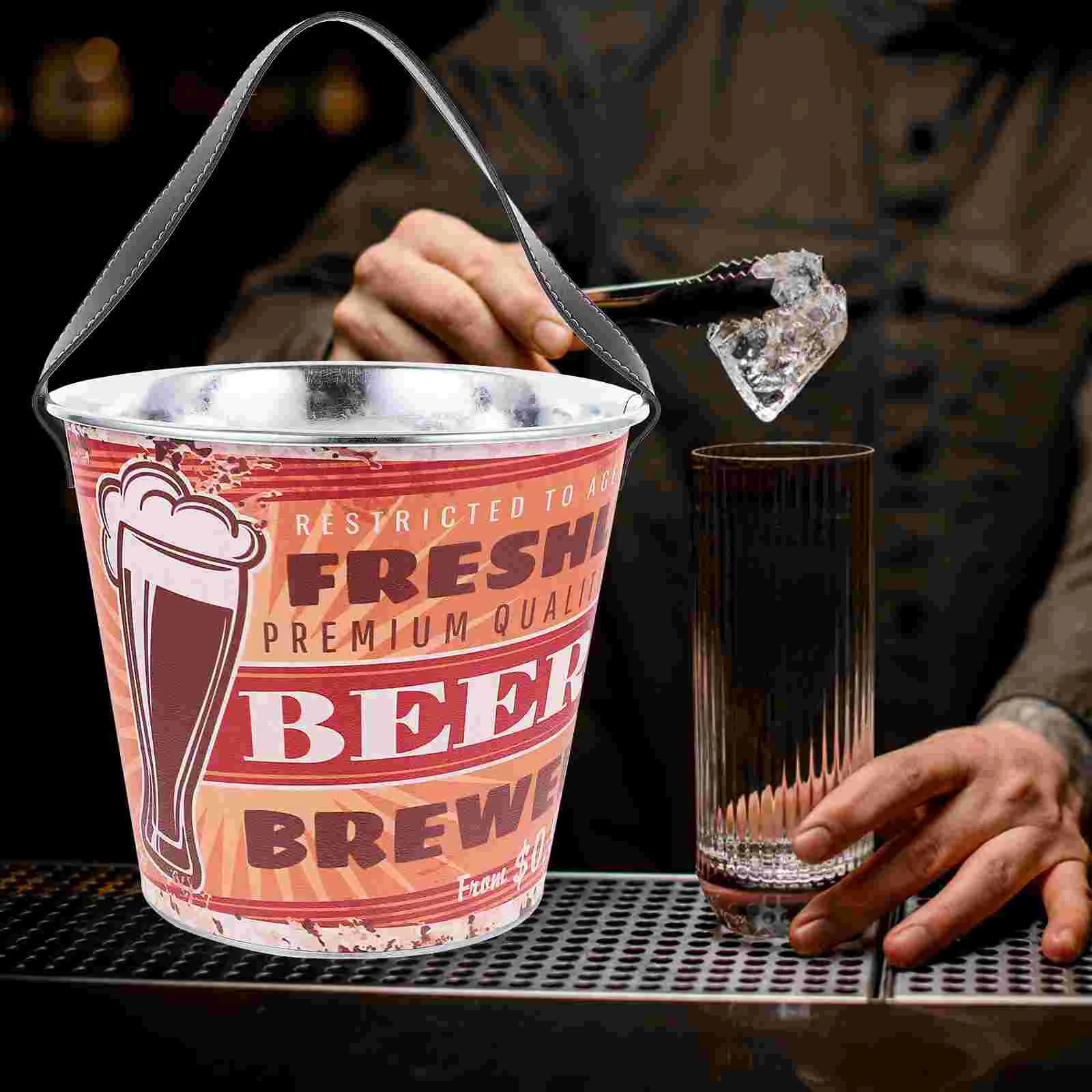 

Ice Bucket Party Holder American Style Container Bottle Cooling Iron Metal