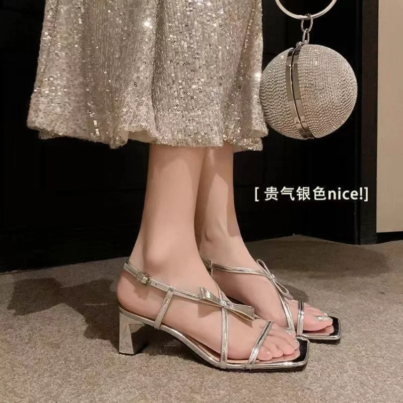 

Shoes for Women 2023 Fashion Buckle Strap Women's Sandals Summer Square Toe Office and Career New Butterfly-knot Heeled Sandals