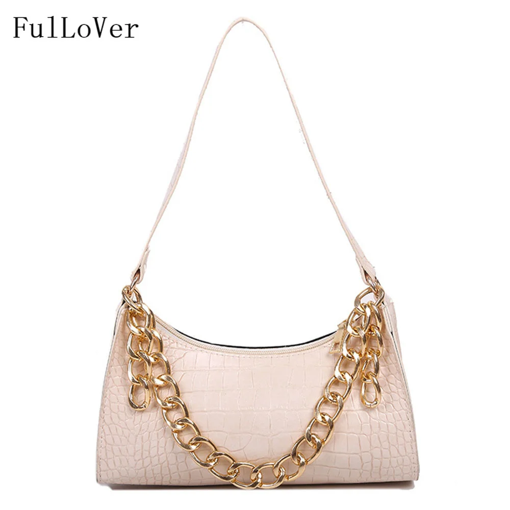 

Shoulder Bags For Female 2022 New Crocodile Pattern Underarm Handbags Chain Horizontal Square Bags Pu Leather Solid Color Bags