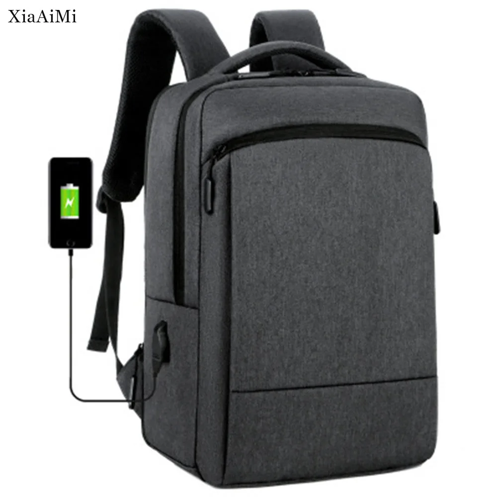 New Men'S Usb Backpack Oxford Cloth Waterproof Fashion Outdoor Travel Simple Backpack Large Capacity Laptop Bag Solid Color