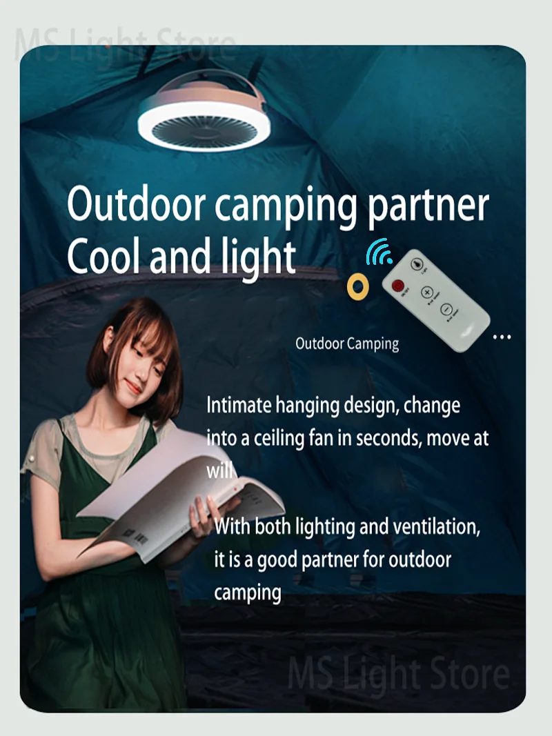 

Outdoor Camping USB Night Light Intelligent Remote Control Electric Fan Portable Wall Mounted Silent Strong Wind Rechargeable