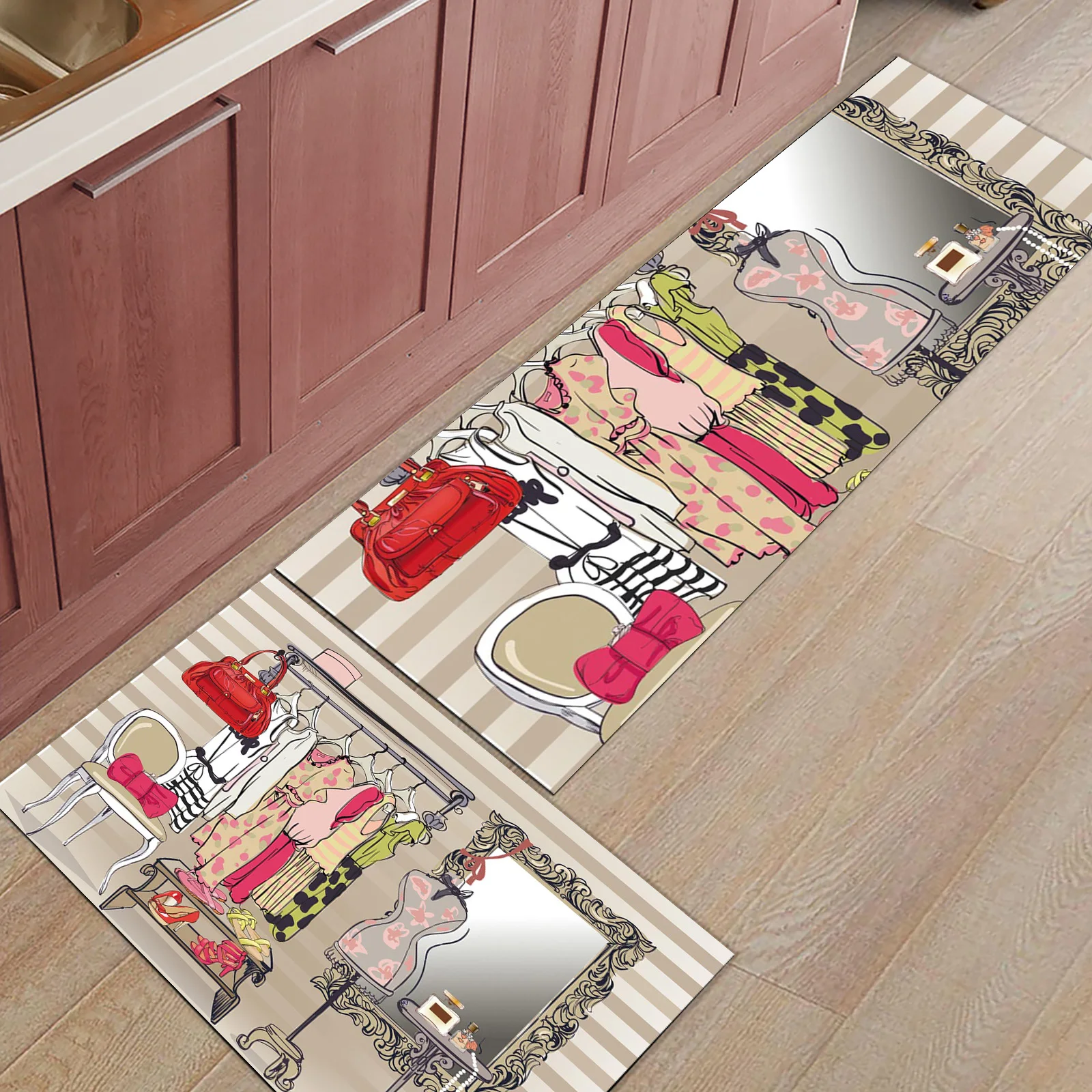 

Женская гардеробная косметика, полосатый длинный кухонный ковер, напольный декоративный ковер домашний коврик для входа для спальни, гостиной