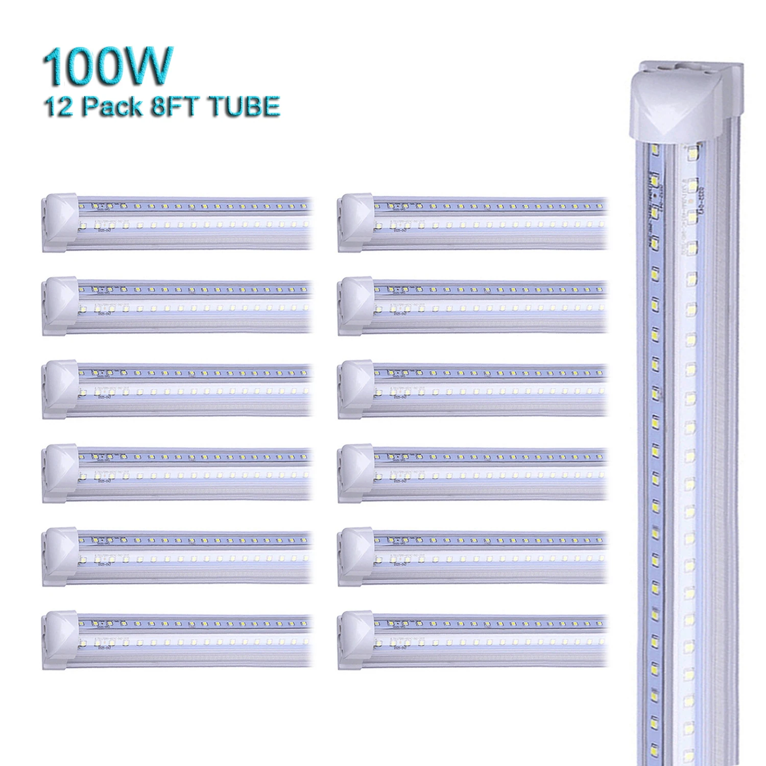 

12Pack T8 8Foot Integrated Led Tube Light Bulbs 6000K Cold White 100W V Shaped 8FT Linkable 8' Led Shop Light Fixtures 85-277V