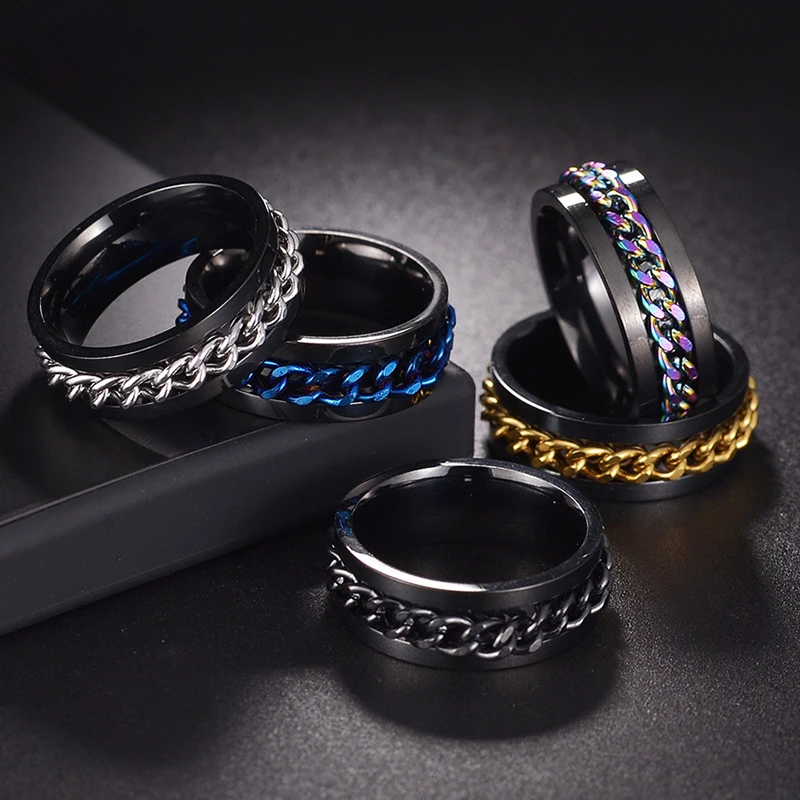 

New Cool Stainless Steel Rotatable Couple Ring High Quality Spinner Chain Rotable Rings for Women Man Punk Jewelry Party Gift