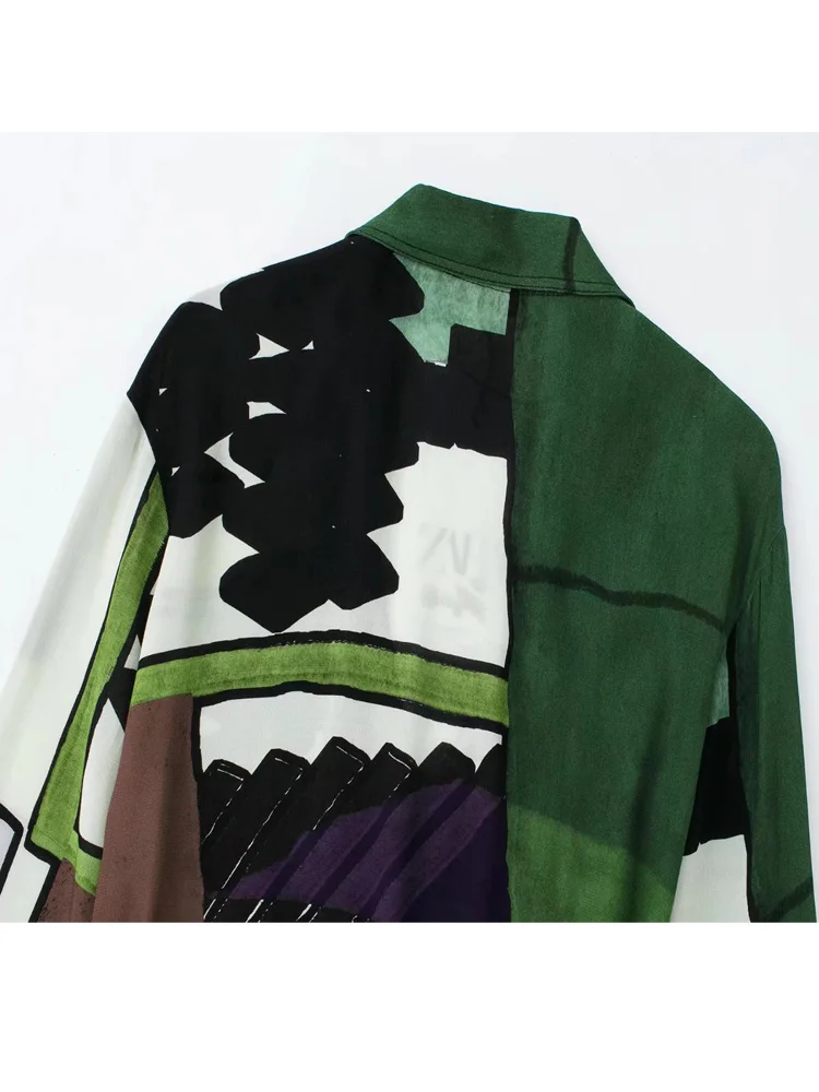 Платье-макси летнее с длинным рукавом и поясом зеленое |