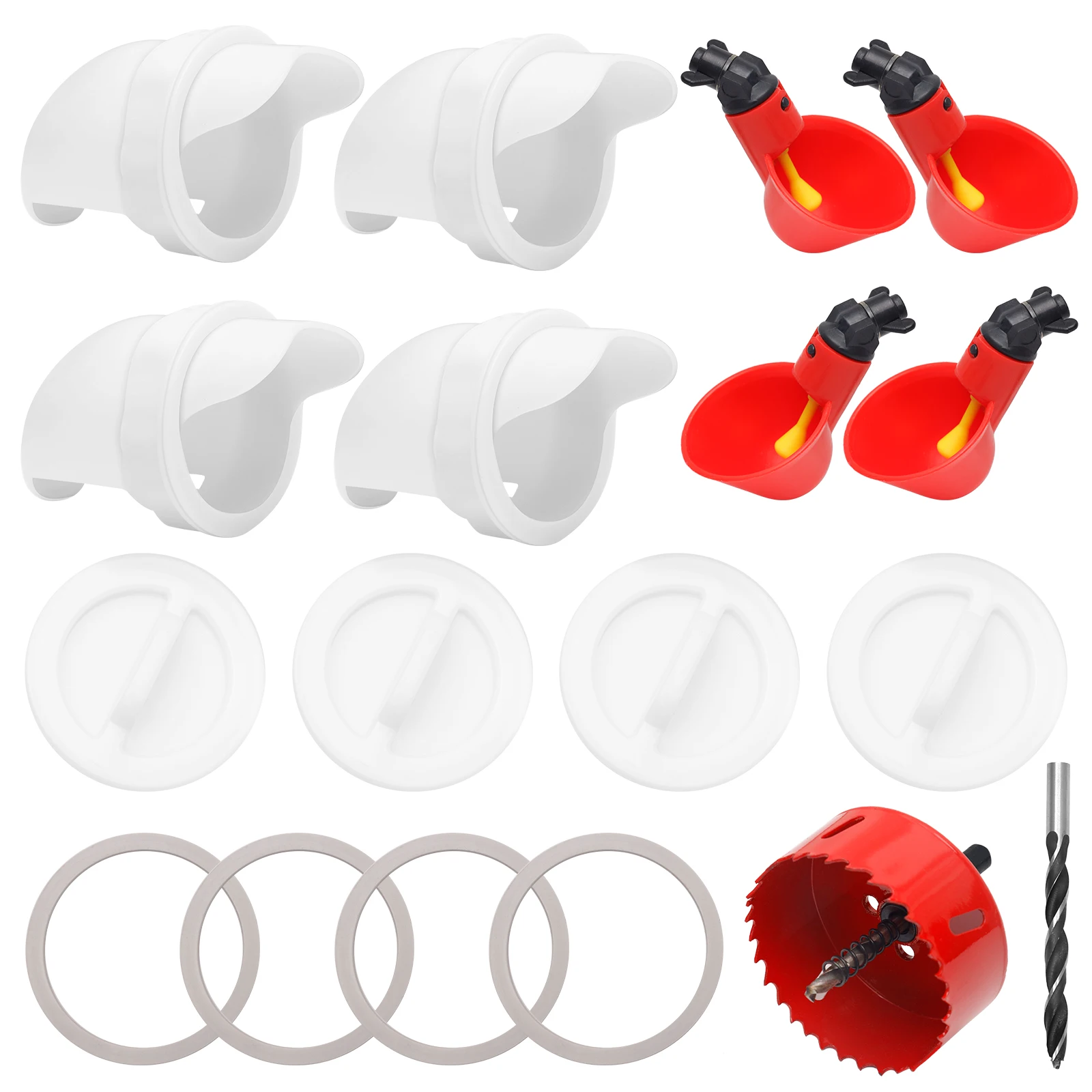 

4PCS Chicken Feeder Waterproof Poultry Feeder Port Gravity Feed Kit with 4PCS Automatic Chick Water Cup for Buckets Bins Troughs