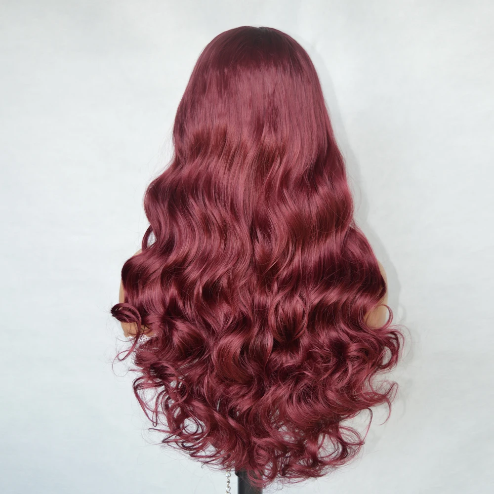 Wave Lace Front Wigs Burgundy Synthetic Lace Front Wig Long Red Wigs For Black Woman With Baby Hair Heat Resistant