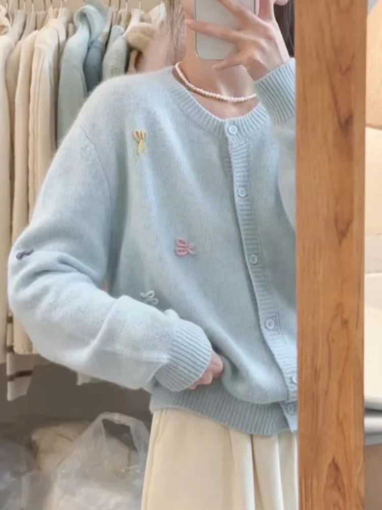 Idle Sle Soft Glutinous Gray Raccoon Velvet Cardigan sweater Outerwear Outer Wear Milk Fufu Loose Knitted Top Women Autumn ...