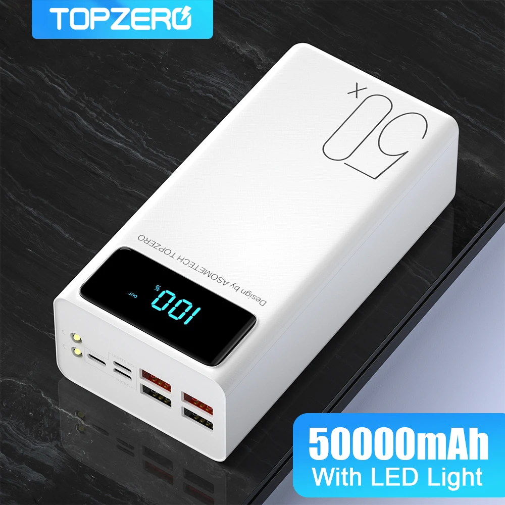 

NEW Power Bank 50000mAh Portable Charger With LED Light Large Capacity PowerBank 50000 mAh External Battery For iPhone 13 X