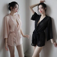 dressing gowns for women sexy lingerie chiffon bathrobe nightgown temptation pajamas womens cardigan sexy shirt sleepwear 2022