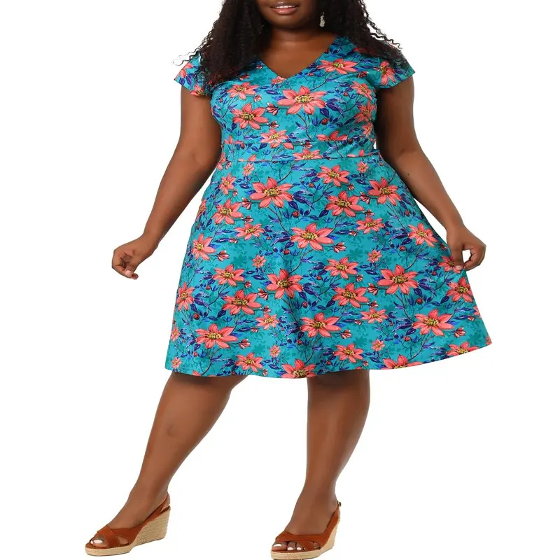 

Женское летнее Цветочное платье-рубашка трапециевидной формы с V-образным вырезом и рукавами-цветочный, удобный и стильный наряд для женщин