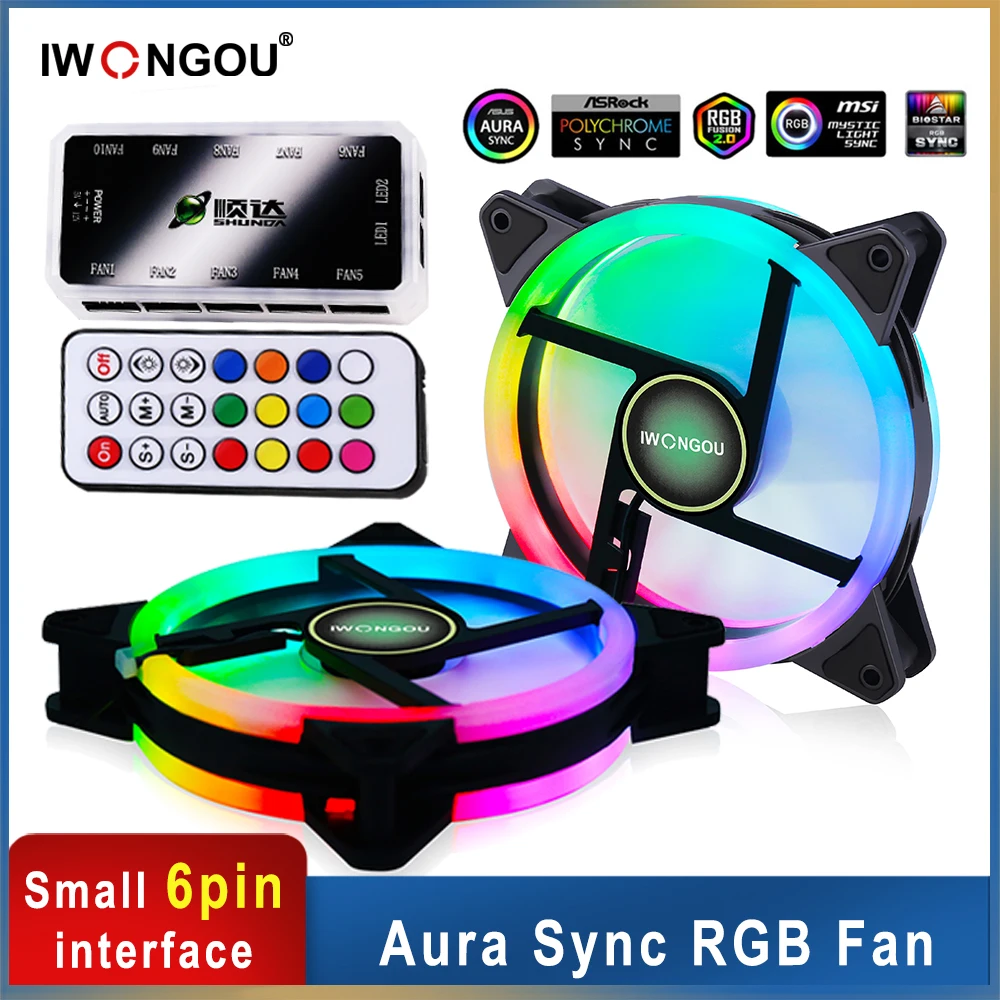 

IWONGOU 120mm PC Computer Case Fan Cooling Cooler 6PIN RGB Led 12cm Mute Ventilador 5V DC ARGB Fans Adjust Speed Aura Sync