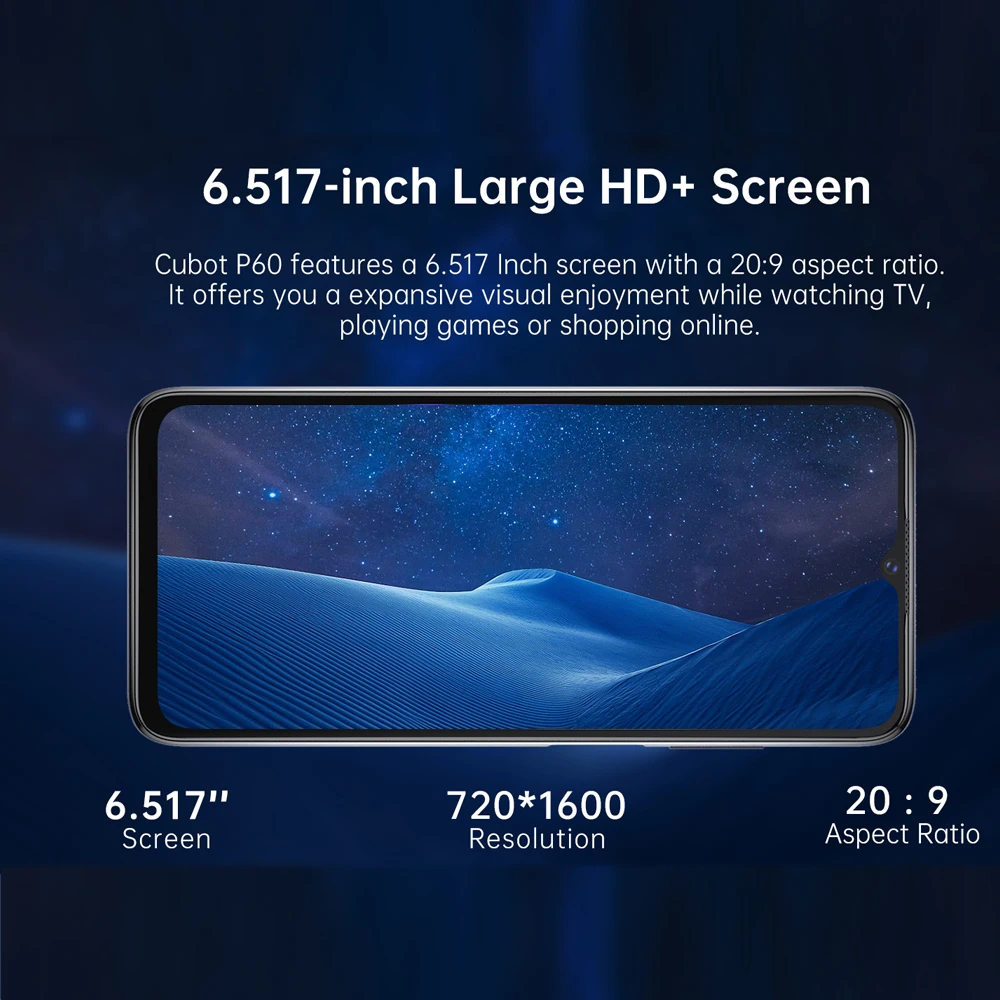 Cubot P60 New Phone 6.517 Inch Display Smartphone Android 12 Octa-Core MT6765 Cellphones 5000mAh Battery Dual SIM 20MP Camera
