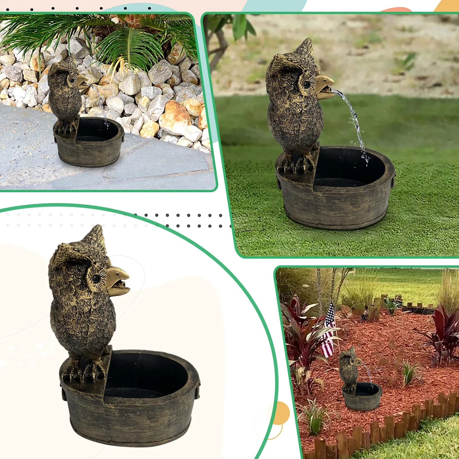 

Decorative Bird Fountain Resin Iron Crafts Fountain Pool Courtyard Fountain Decor Art Water Pump Garden Fountain Decoration