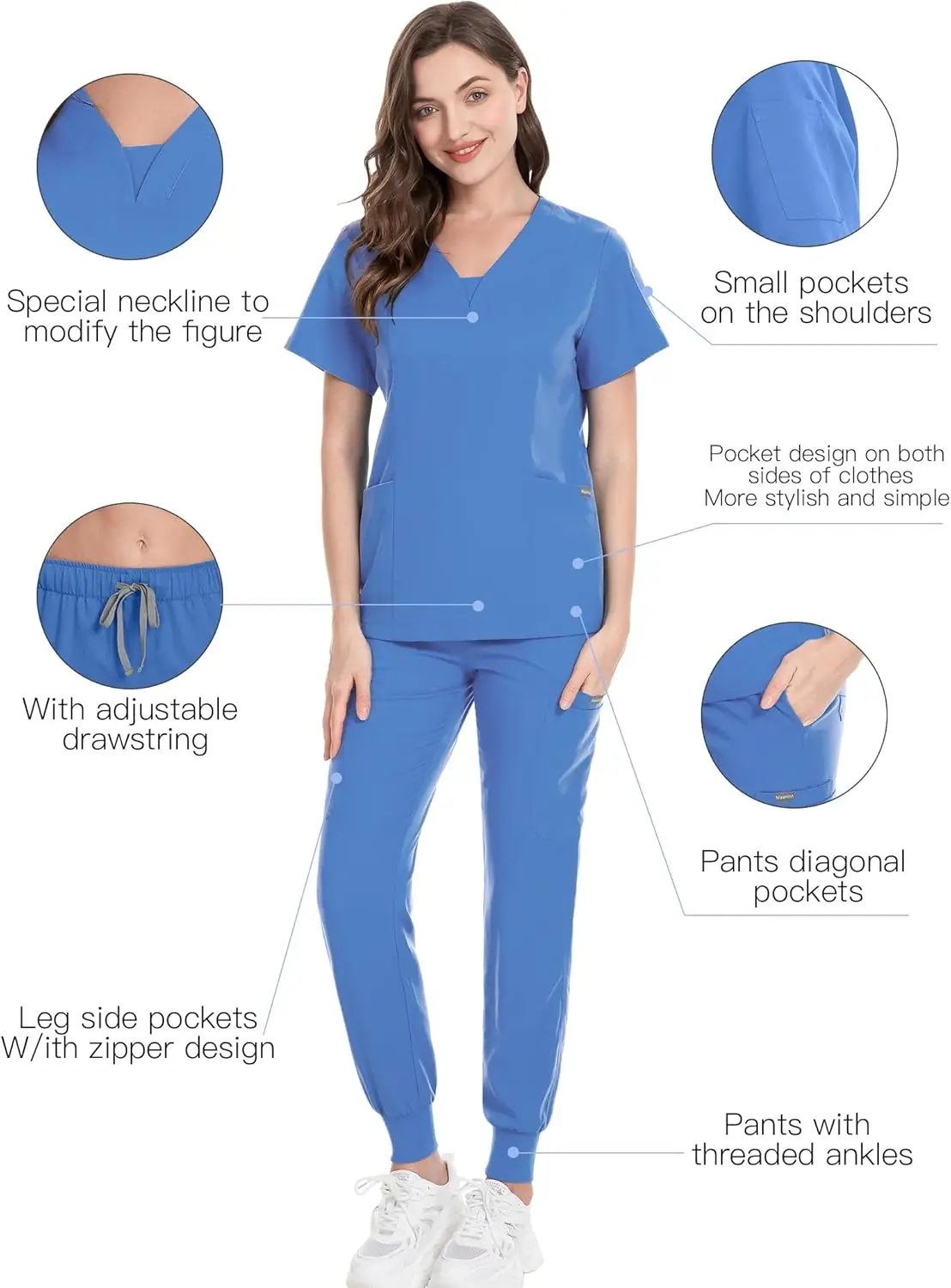 Униформа Niaahinn для женщин современный женский топ с V-образным вырезом и зауженные