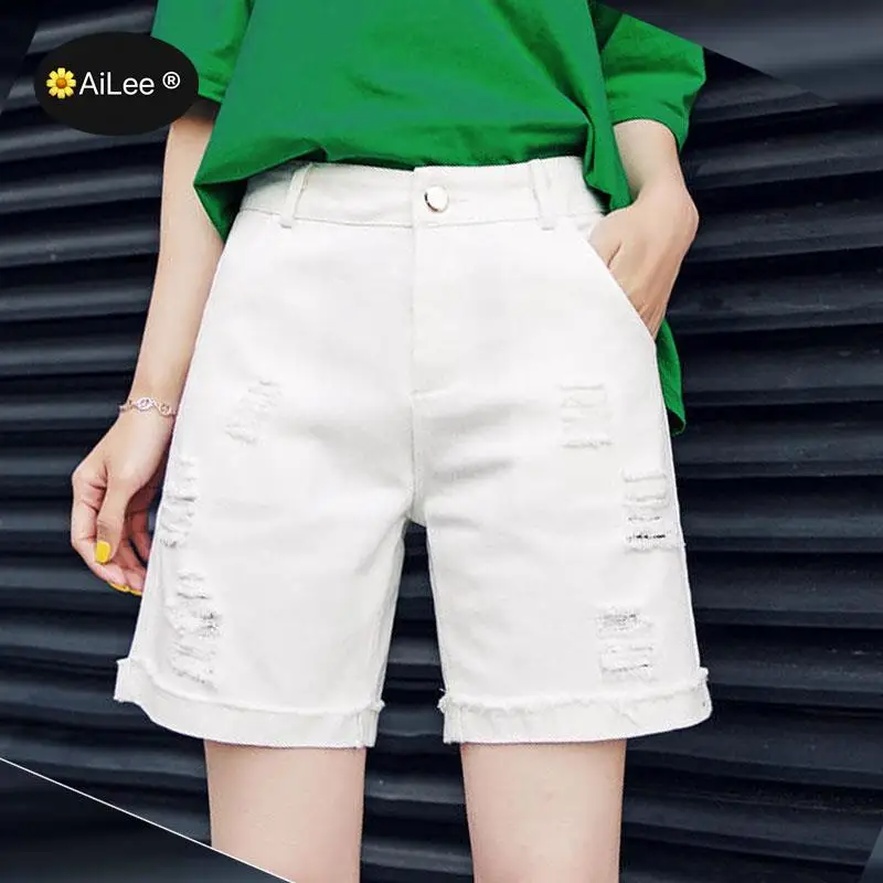 Oversize 5XL Streetwear High Waist Wide Leg Half Long Shorts For Women Summer New Fashion Shorts Women Loose Hole Midi Shorts