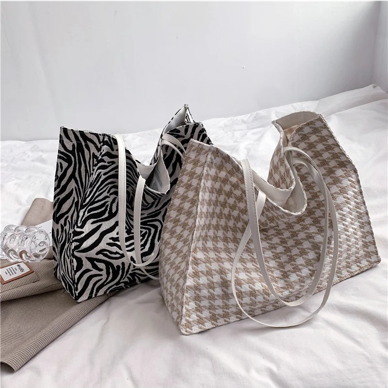 

Jacquard Totes Bag for Women 2023 Girls Designer Handbag Shopper Casual Vintage Houndstooth Large Capacity Reusable Shoulder Bag
