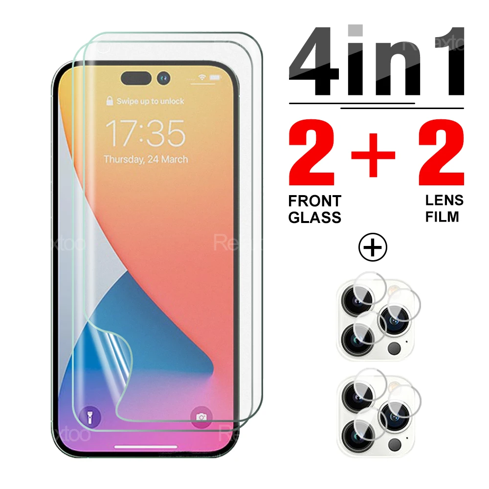 

4in1 Soft Hydrogel Film Full Cover For iPhone 14 11 12 13 Pro Max mini Screen Protector For iPhone 8 7 Plus Lens camera No Glass