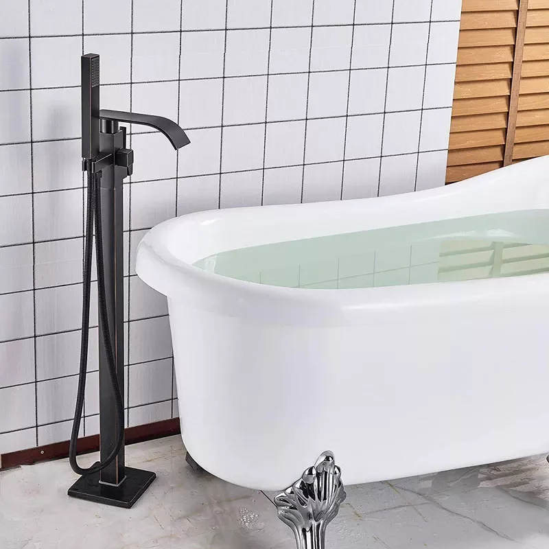 

Best Quality Bathtub Faucet Freestanding Bathroom Tub Sink Faucet Single Handle Black Waterfall Bath Shower Set with Handshower