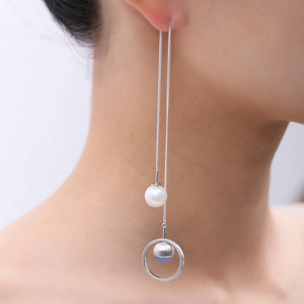 

GEM'S BEAUTY Planet Pearl And Ball Dangle 925 Sterling Silver Earring For Women Long Earring Jewelry Original Design Dropship