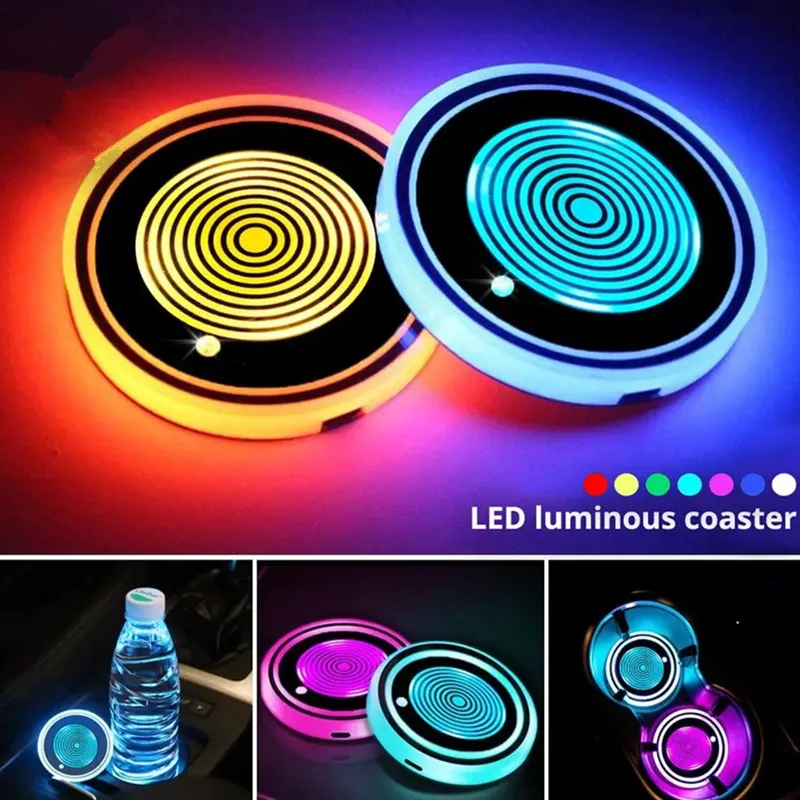 

7 Colors Car Led Cup Holder Light Mats Car Coasters Bottle Atmosphere Lamps Constellation Backlight Led Cup Holder Pads