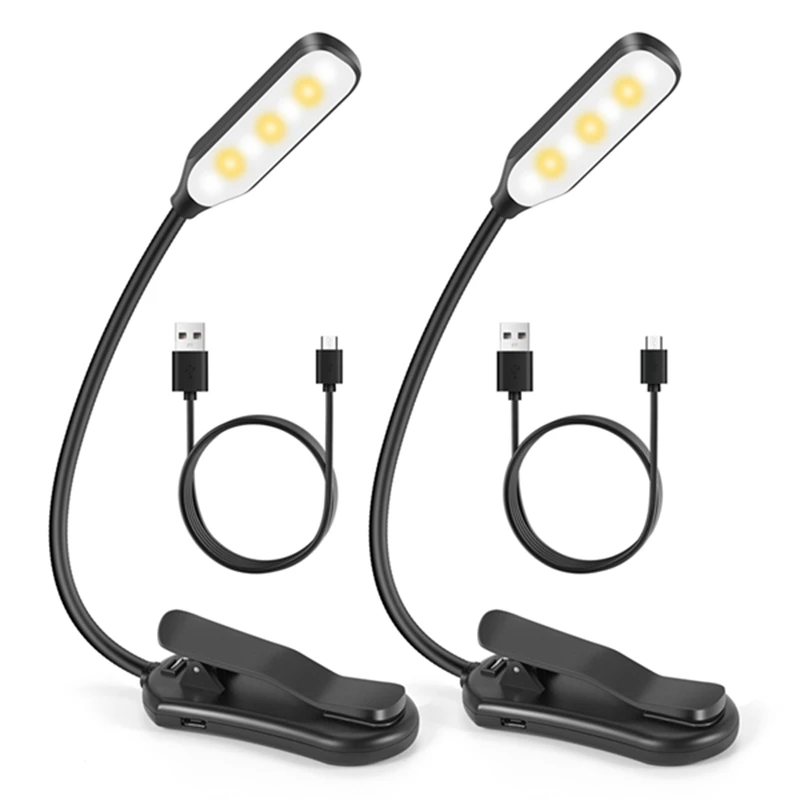 

Book Light, Reading Light With 3 Colors, Book Light For Reading In Bed Rechargeable Reading Lights For Books Black 2Pcs
