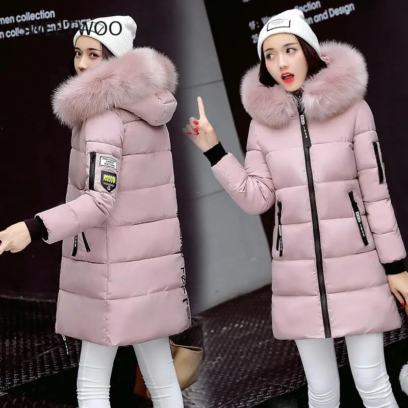 2022 New Korean Style Big Faux Fur Collar Down Jacket Coat Parkas Lolita Slim Winter Mid-Length Fashionable Cotton Women Zipper