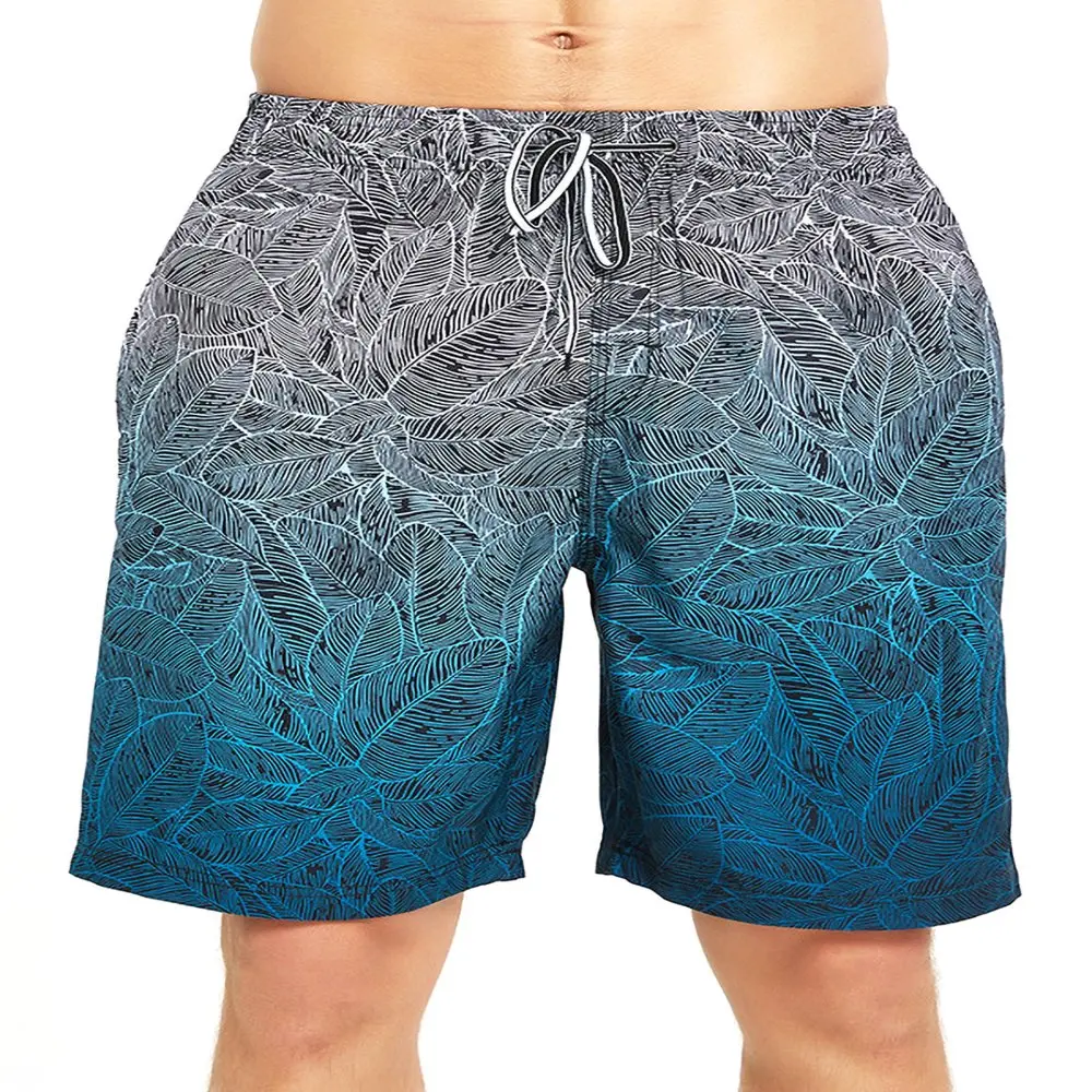 Mens Big and Tall Swim Trunk Lightweight Gradient Color Beach Bathing Suit Quick Dry Boardshorts for Swimming Surfing