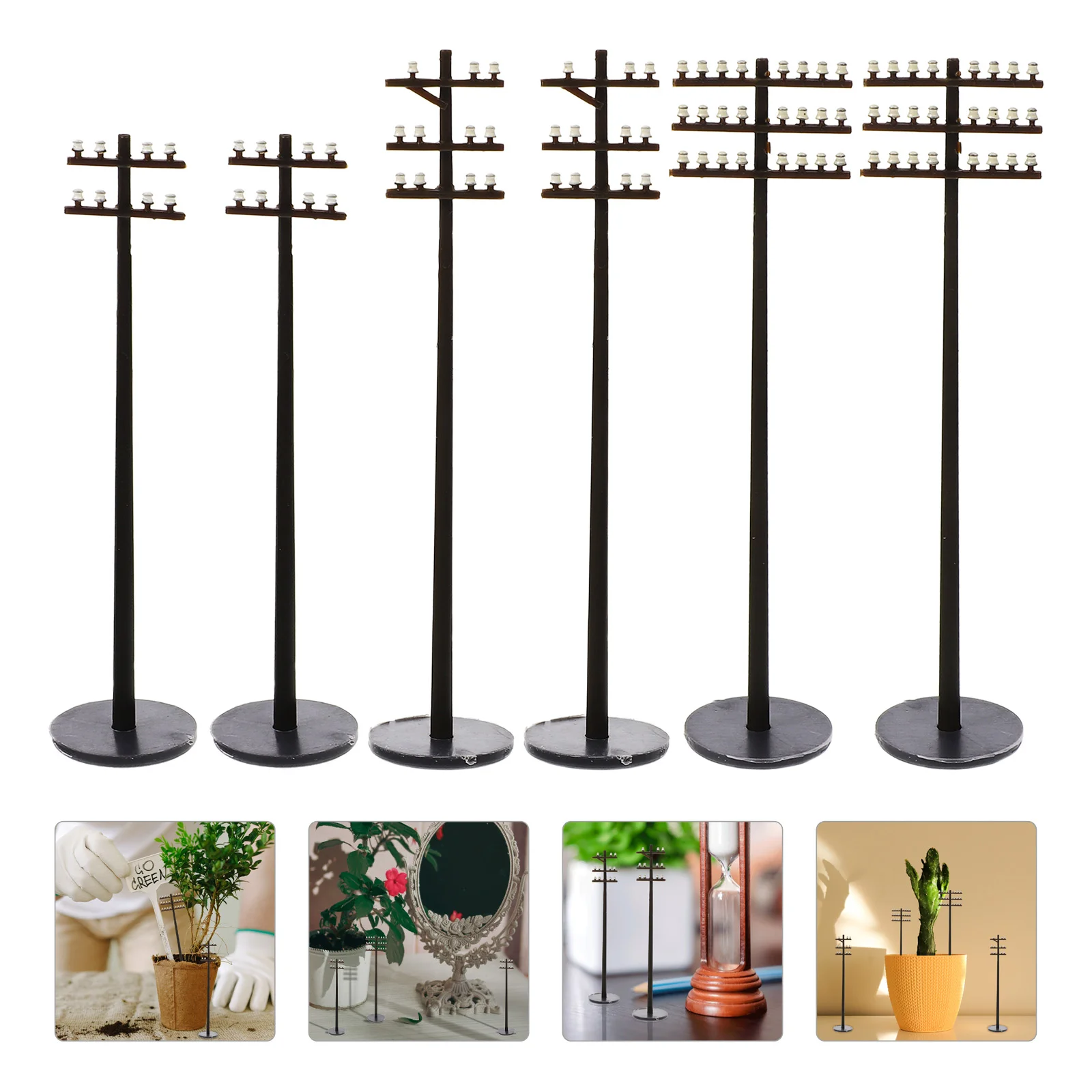 

6 Pcs Micro Landscape Garden Dining Table Decor Telegraph Poles Model Miniature Train DIY Supply Sand Models Abs Child Plastic