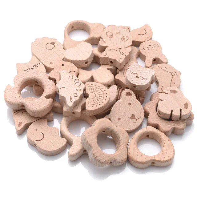 10Pcs/Lot Wooden Mini Animal Elephant Airplane Baby Teether DIY BPA Free Baby Pacifier Chain Nursing Teether Pendant Toys Gift 2