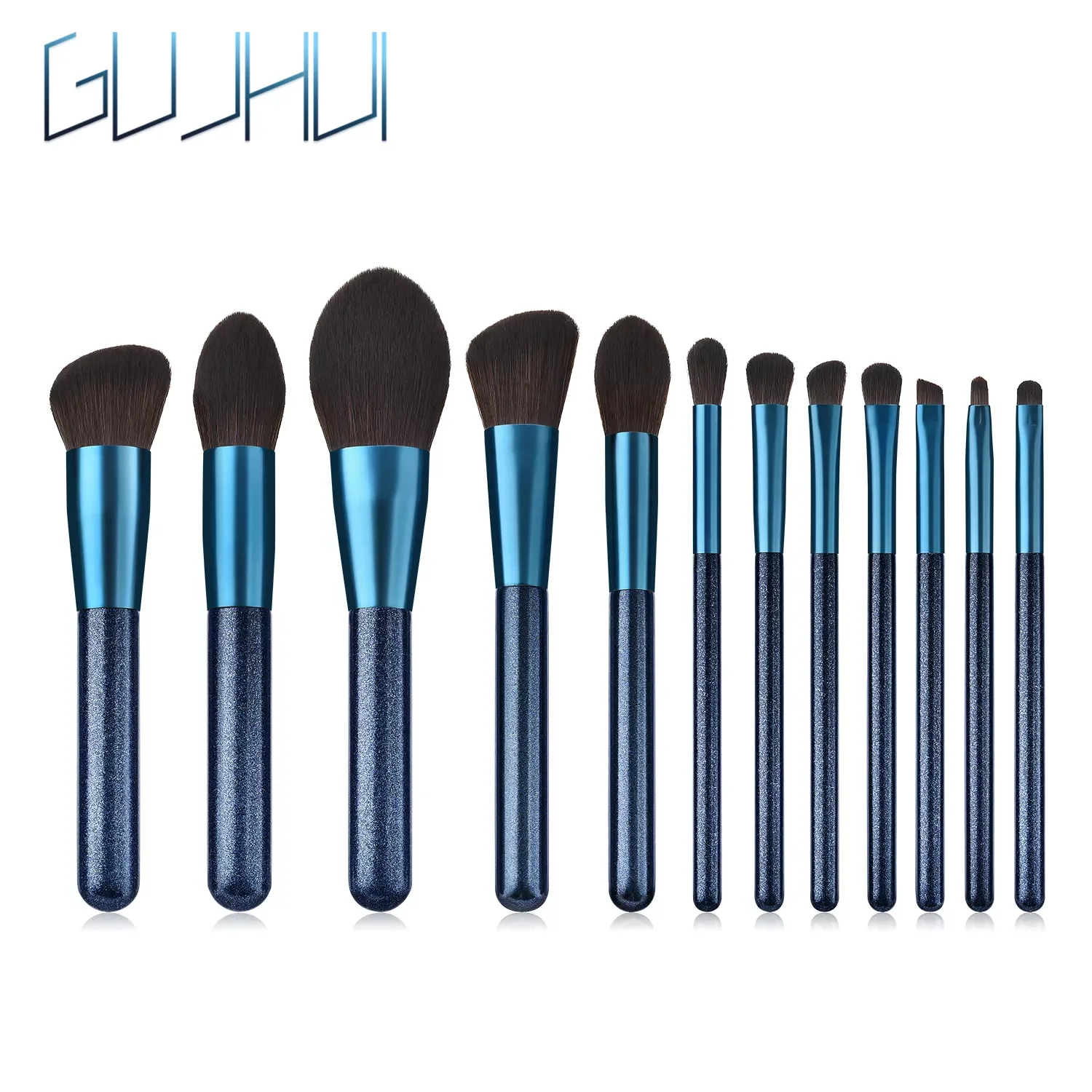 

NEW2023 GUJHUI 12Pcs High Quality Sapphire Blue Makeup Brush Set Eye Shadow Eyebrown Foundation Powder Cosmetic Make Up Brushes