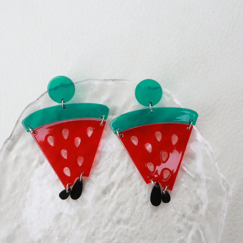 

New Individualized Watermelon Earrings Fruit Jewelry Funny Exaggerated Jewelry Splicing Earrings Novel Fruit Pendant Charm