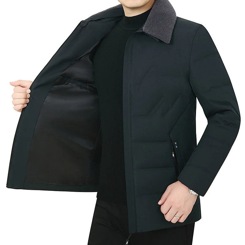 Casual Mens Autumn Winter Warm Duck Down Jackets Solid Outwear Windproof Thick Hooded  Puffer Coats Detachable Fur Collar Parkas