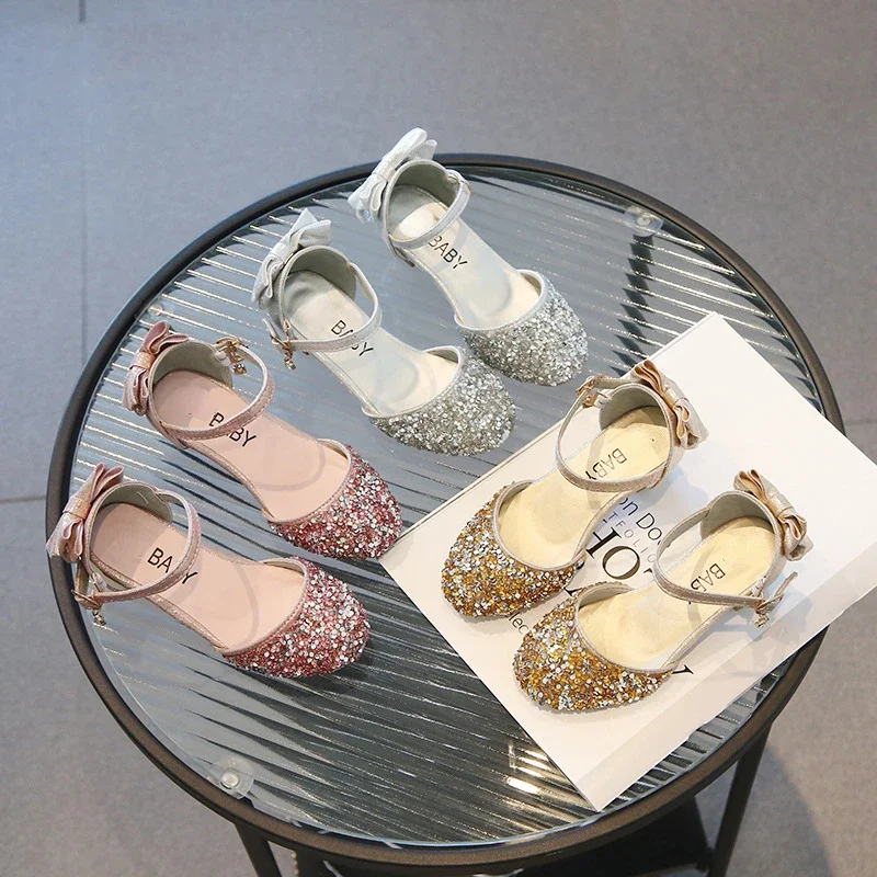 Модная детская кожаная обувь 2023. Танцевальная принцессы на высоком каблуке и