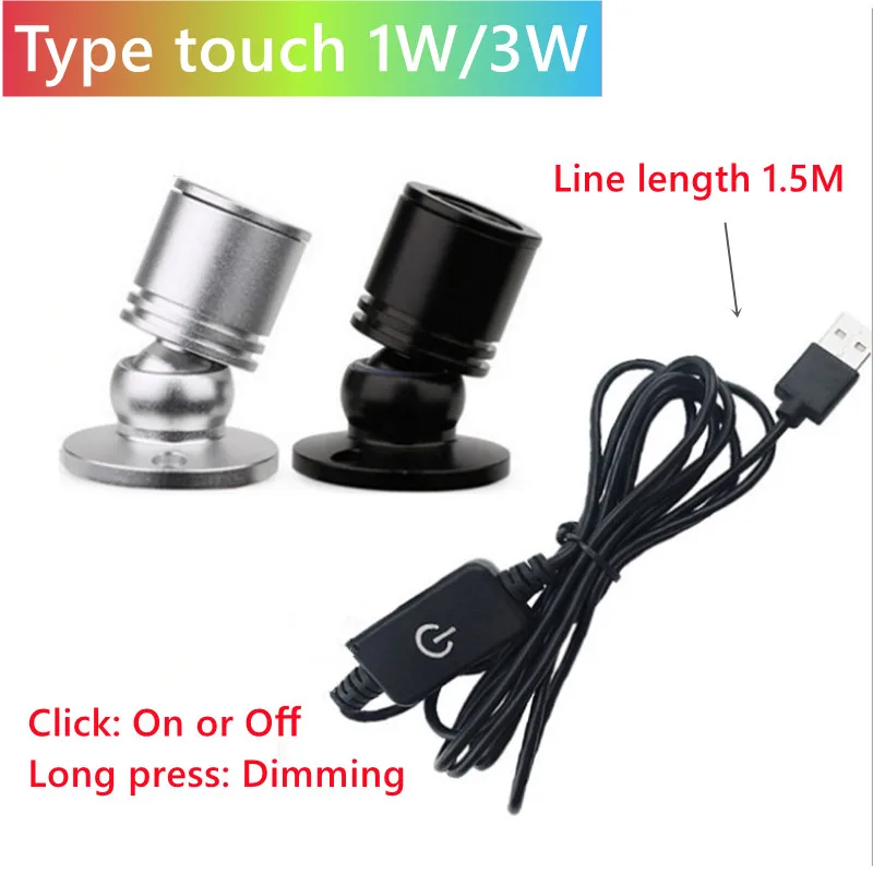 1W/3W LED Mini Cabinet Spotlight Dimming Touch USB Charging 1pcs/a lot Home Showcase Lights Parallel One Drag N AC220V Fixtures |