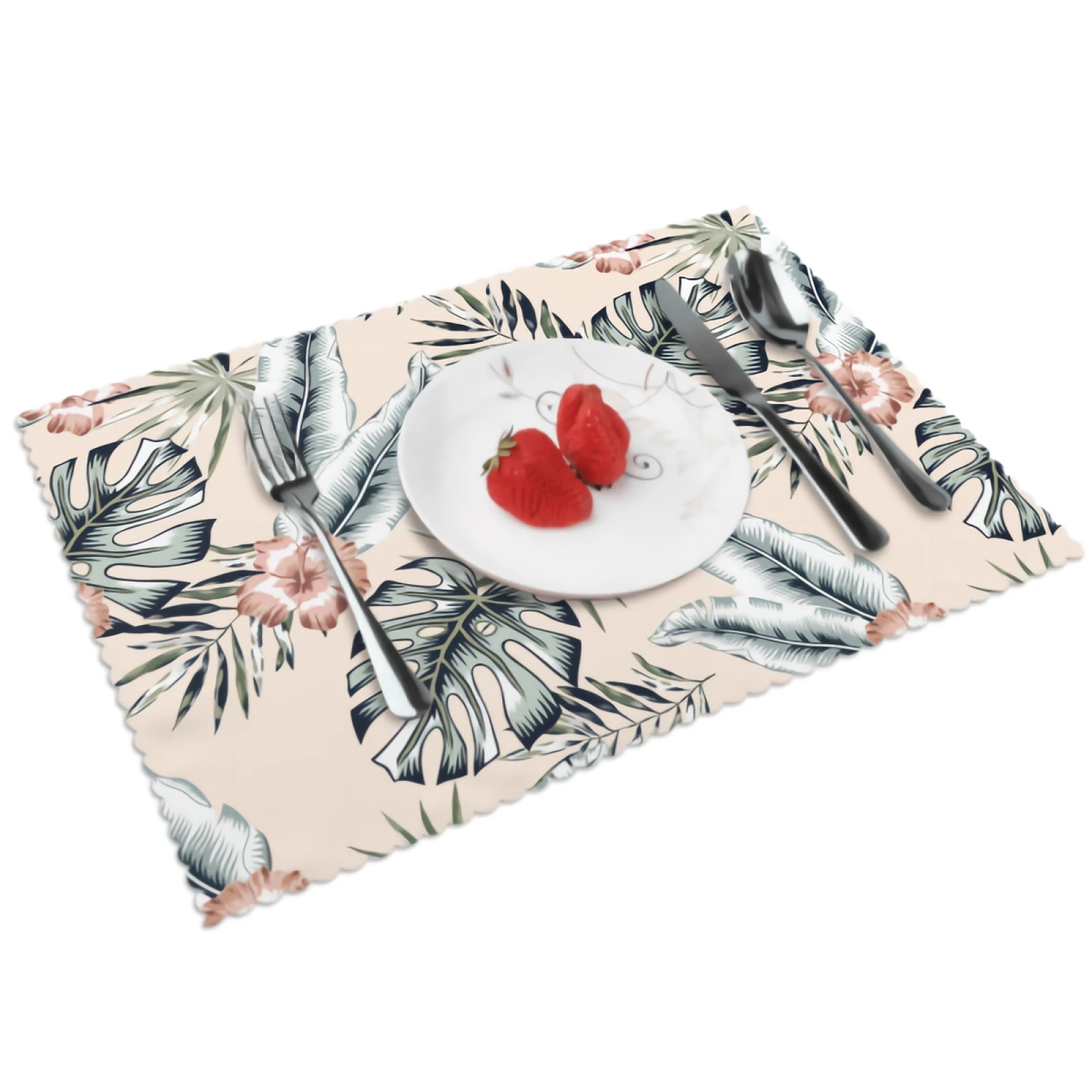 

Tropical Plant Placemats Plantain Palm Leaves and Flowers Placemat Set of 4 Heat-Resisting Non Slip Table Mats