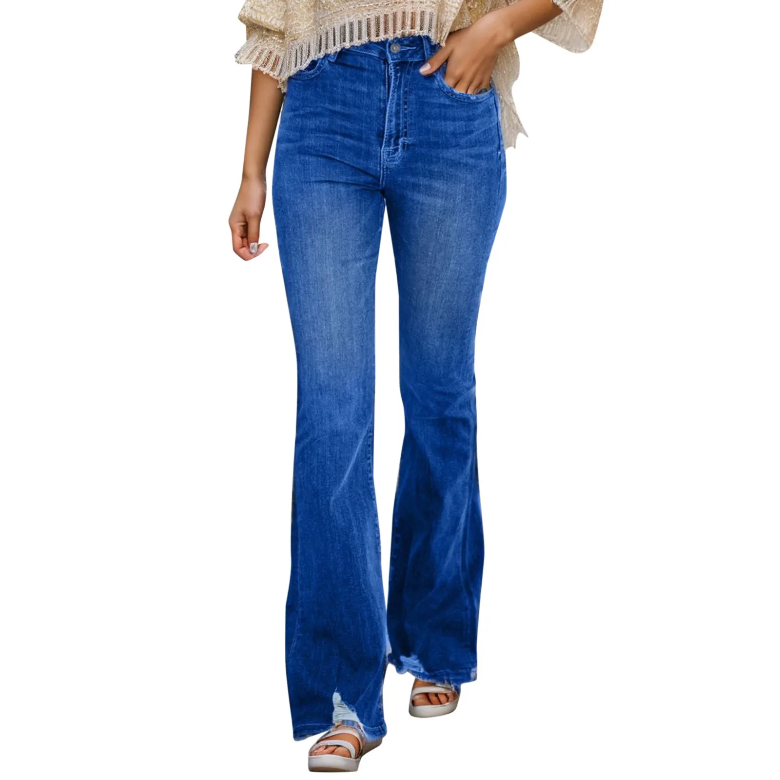 

Women's Wide Leg Jeans High Waisted Stretchy Straight Leg Jeans Buttoned Loose Denim Pants With Pocket