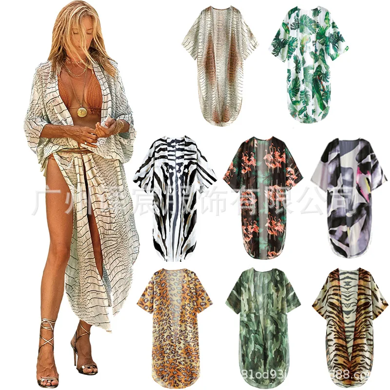 

Женская пляжная блузка, шифоновая рубашка для отпуска на море, кардиган, одежда для защиты от солнца, 7 цветов, на лето