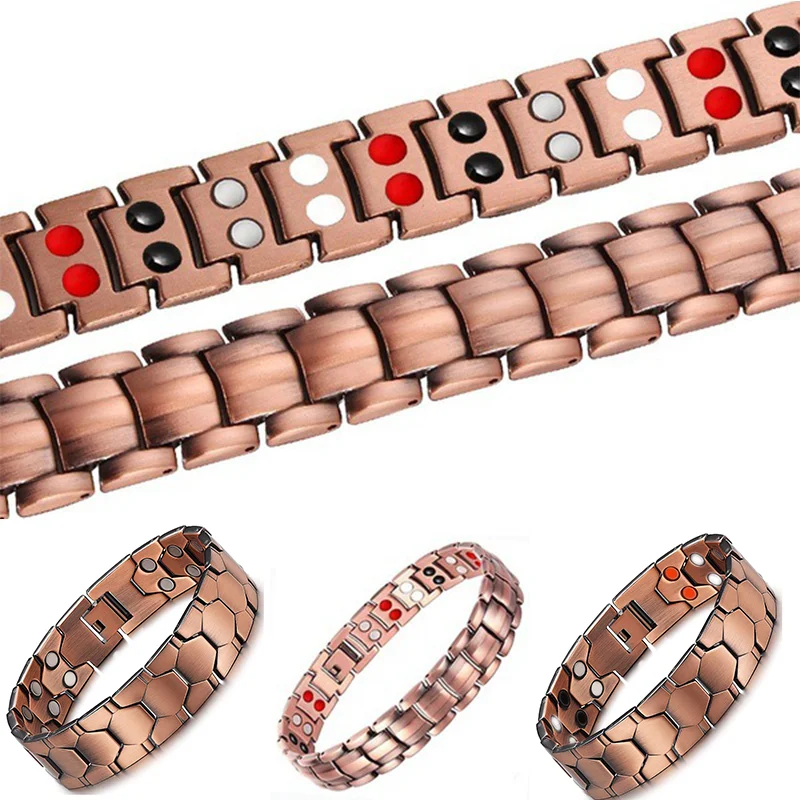 

Vintage Chain Link Bracelets for Women Men Arthritis Copper Color Bangle Health Energy Germanium Double Row Magnetic Healthcare