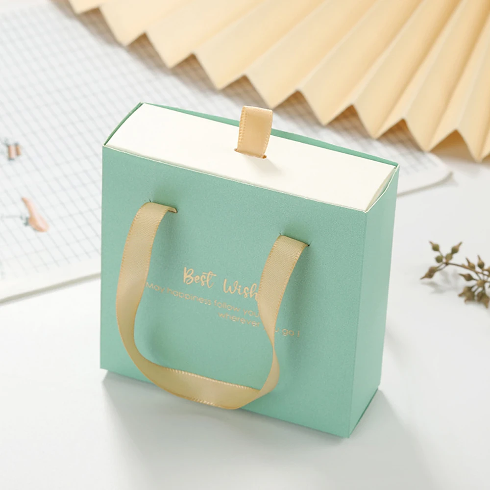 24pcs Light Green Paper Jewelry Handle Drawer Box with Grey Sponge Ring Earring Container Handmade Packaging DIY Cardboard Case